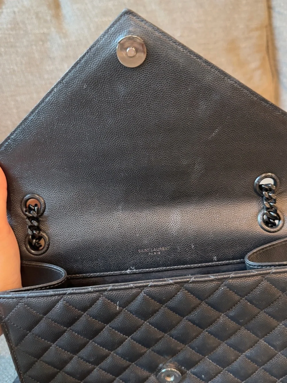 Saint Laurent YSL Medium Envelope Bag Black Matelassé Leather w/ Black Hardware - Picture 7 of 8